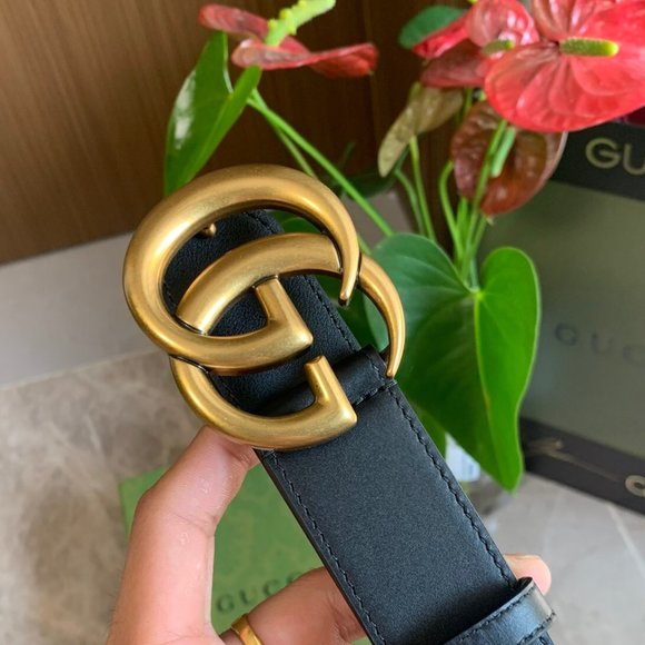 Gucci Black 100% Textured Leather Metal Double G Buckle Belt US 32 IT 80 3.5 W - Picture 3 of 5